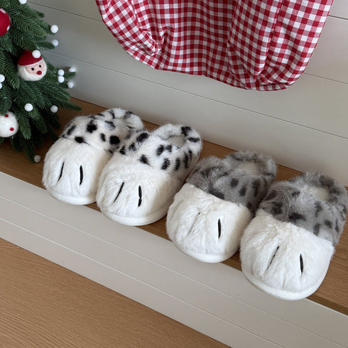 Spotted Cat Paw Fuzzy Slippers