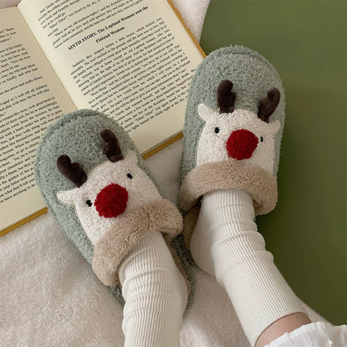 Reindeer Pom-Nose Cozy Slippers
