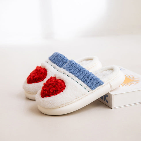 Heart Patch Knit Plush Slippers
