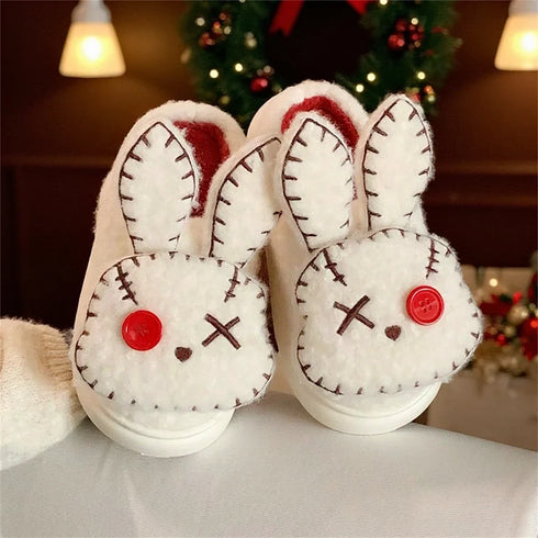 Stitched Patch Bunny Platform Slippers