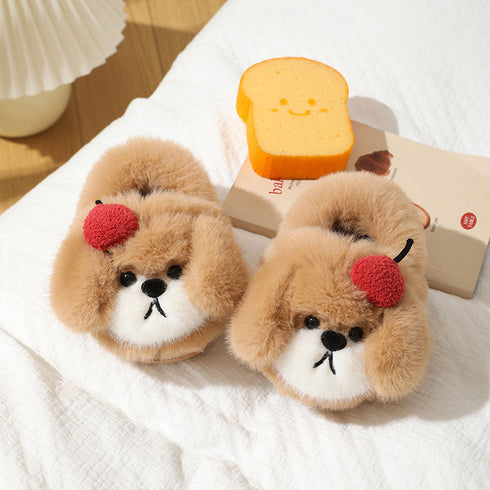 Cherry Puppy Plush House Slippers