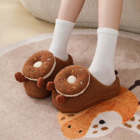Fuzzy Sprinkled Donut Platform Slippers