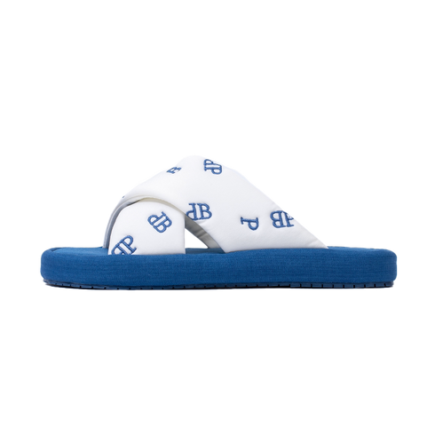Embroidered Criss Cross Platform Slides