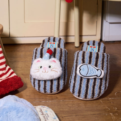Striped Cat Fish Plush Slippers