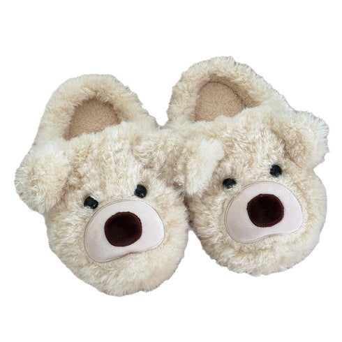 Fuzzy Teddy Bear Face Slippers