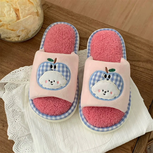 Gingham Apple Pup Plush Slippers