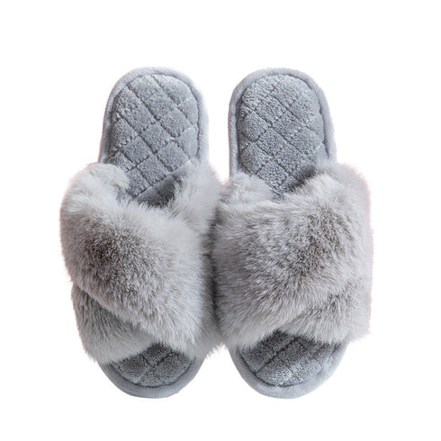Fluffy Crisscross Quilted Slippers