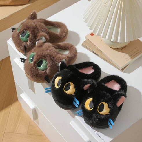 Fluffy Big Eye Kitty Slippers