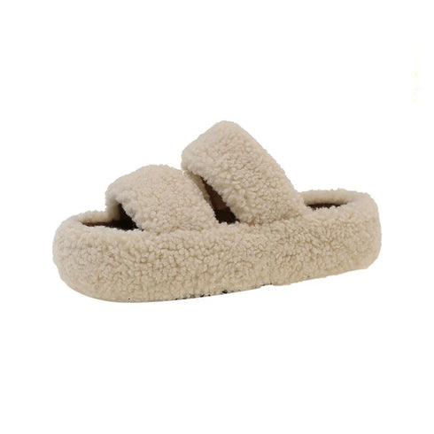 Chunky Teddy Fleece Platform Slides