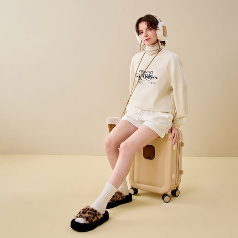 Leopard Print Platform Plush Slippers