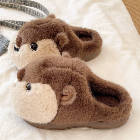 Playful Squirrel Fuzzy House Slippers