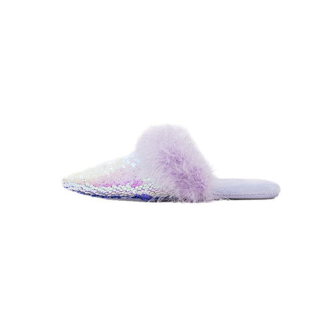 Shimmer Sequin Puff-Trim slippers