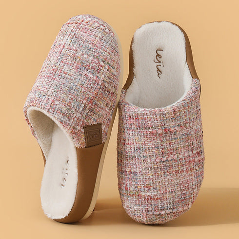 Bouclé Tweed Plush-Lined Slippers