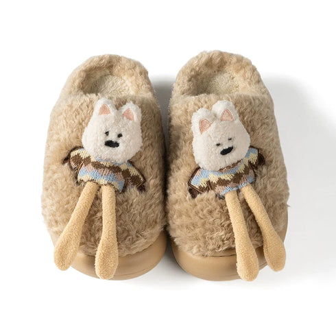Fuzzy Puppy Character Plush Slippers