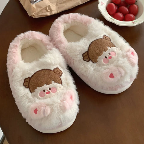 Playful Cartoon Couple Plush Slippers
