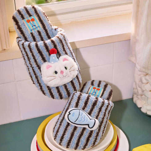 Striped Cat Fish Plush Slippers