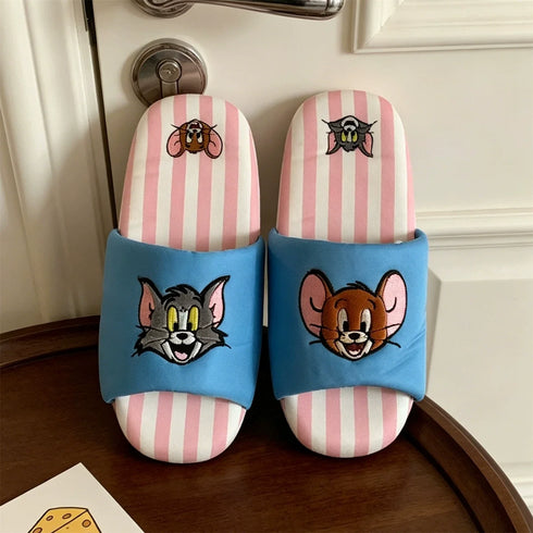 Cartoon Striped Open Toe Slides
