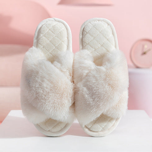 Fluffy Crisscross Quilted Slippers