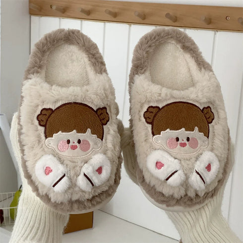 Playful Cartoon Couple Plush Slippers