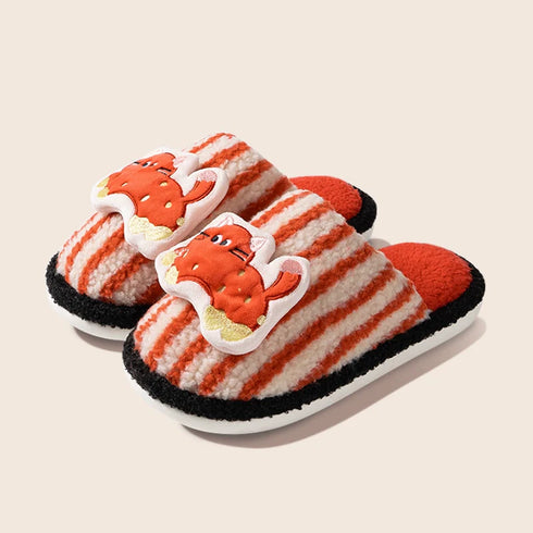 Whimsical Kitty Striped Plush Slippers