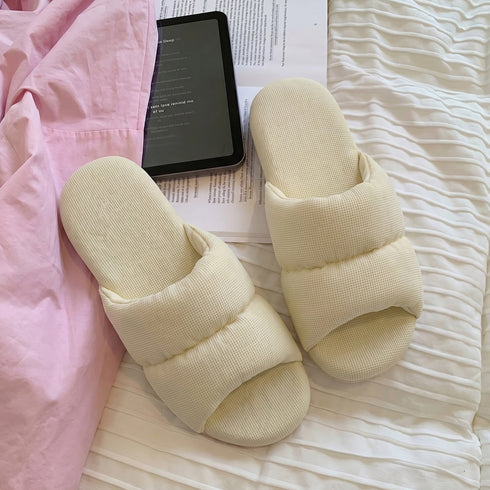 Puffy Waffle Open Toe Slides