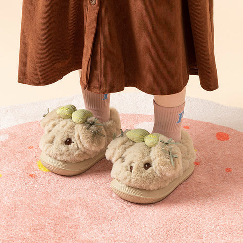 Fuzzy Cartoon Bow Winter Slippers