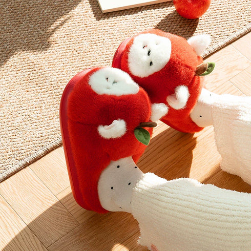 Cartoon Apple Puppy Plush Slippers