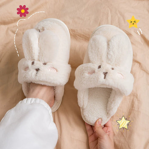 Fuzzy Bunny Ears House Slippers