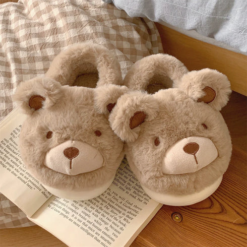 Fuzzy Teddy Bear Plush Slippers