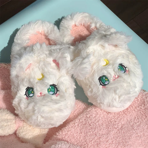 Plush Kitty Face Home Slippers