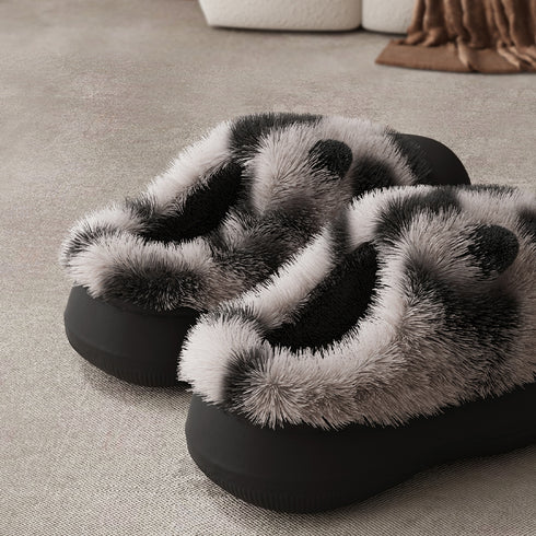 Playful Panda Furry Platform Slippers