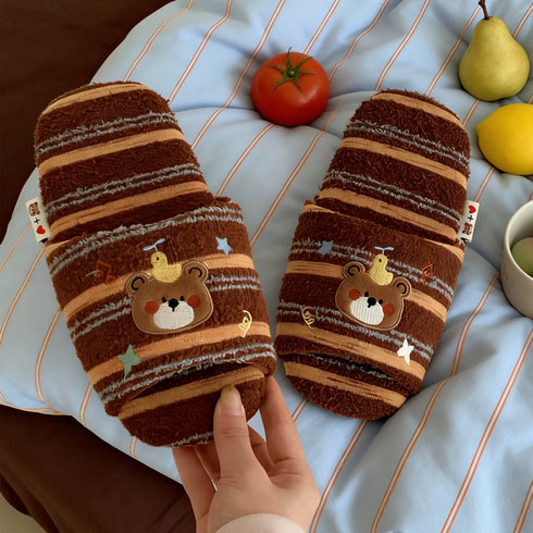 Striped Bear Terry Home Slippers