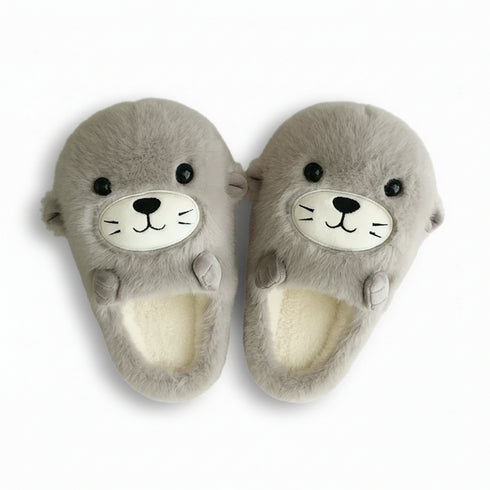 Whimsical Seal Face Fuzzy Slippers