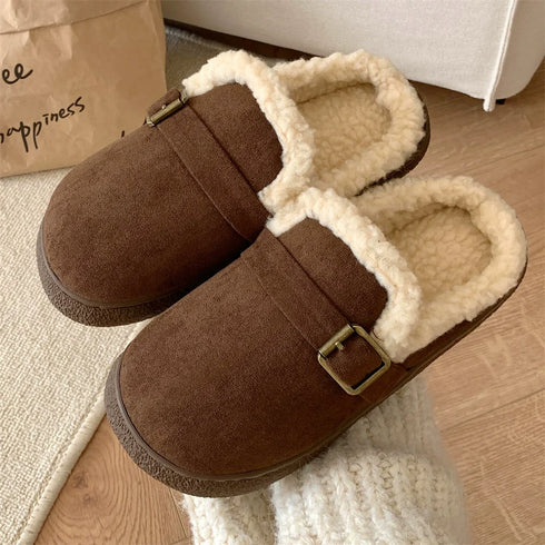 Cozy Buckle Strap Furry Clogs