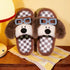 Puppy Glasses Checkered Plush Slippers