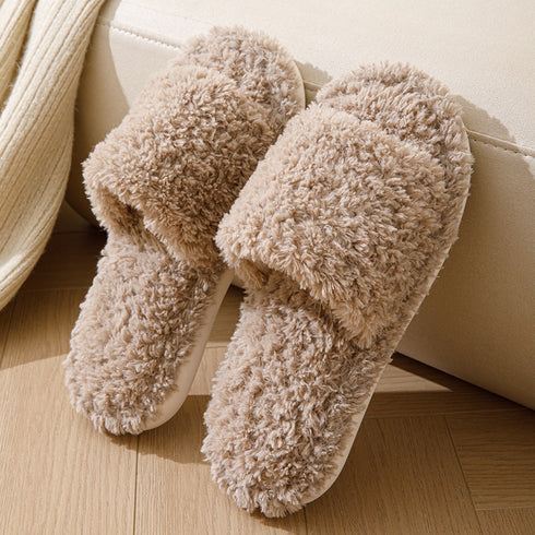 Curly Plush Open-Toe Slippers