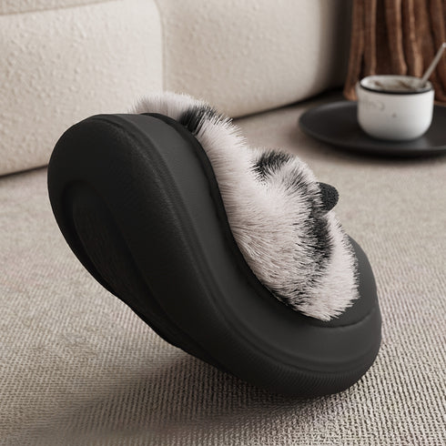 Playful Panda Furry Platform Slippers