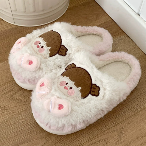 Cartoon Face Fuzzy Home Slippers