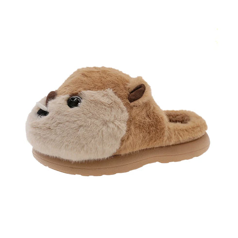 Playful Squirrel Fuzzy House Slippers