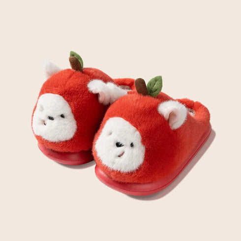 Cartoon Apple Puppy Plush Slippers