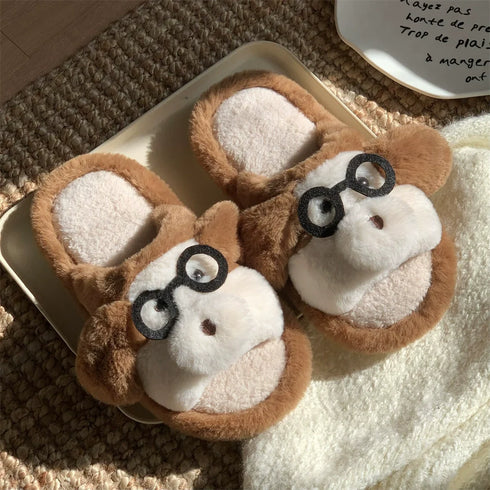 Spectacled Monkey Face Plush Slippers