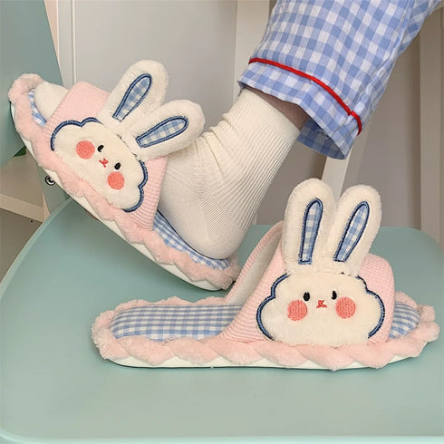 Ruffled Gingham Bunny Slippers