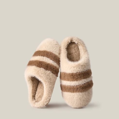 Striped Cloud Step Plush Slippers