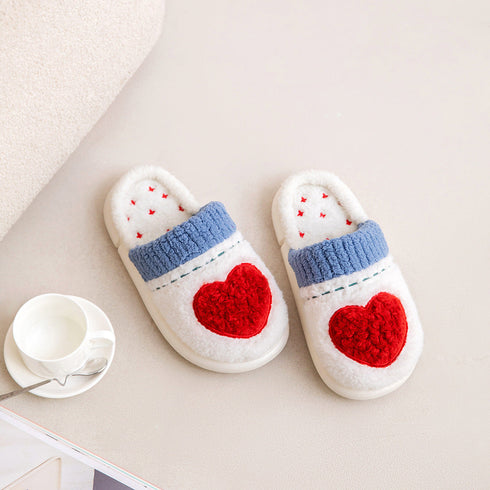 Heart Patch Knit Plush Slippers
