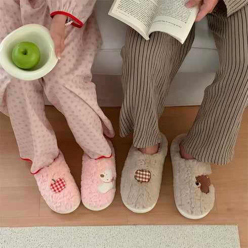 Apple Puppy Gingham Patch Slippers