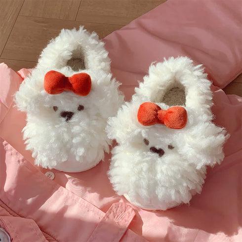Plush Puppy Bow Home Slippers