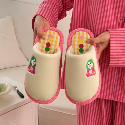 Playful Gingham Cartoon Home Slippers