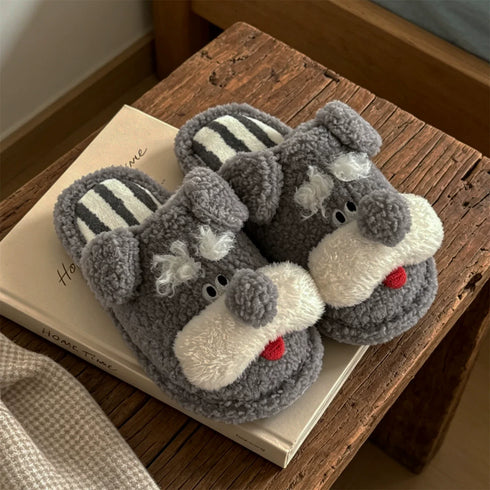 Schnauzer Pup Plush House Slippers