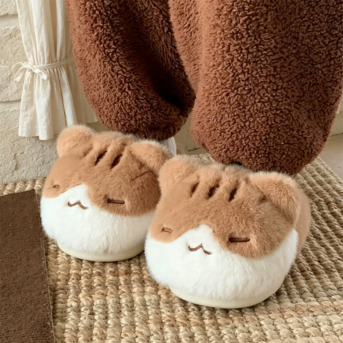 Sleepy Kitty Plush House Slippers