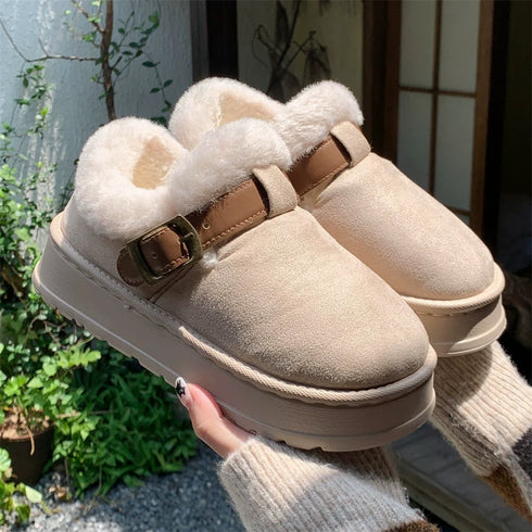 Fuzzy Buckle Platform Clogs